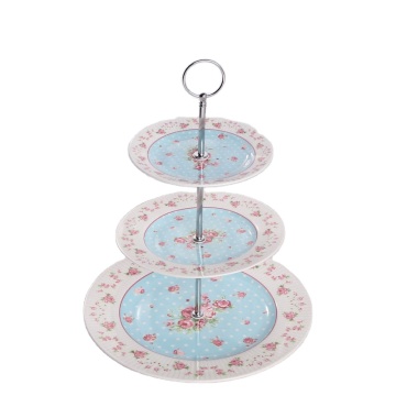 Hot Selling 3 Layers Courtly Check Food Grade Fine Porcelain Cake Stand