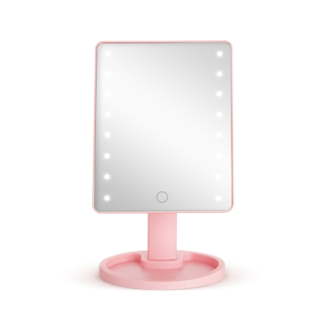 Custom 360 Degree Rotating LED Three-Sided Tabletop Glass Rectangle White Tri-Fold Magnifying Mirror
