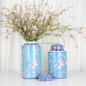 J262 set di vasi di cilindri blu e bianchi in ceramica antica per decorazioni per la casa