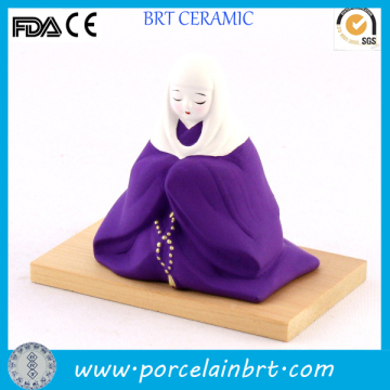 Grace Purple Ceramic Japanese Dolls with Wooden Set