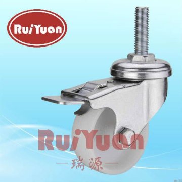 Nylon wheel threaded stem steel pedal double brake caster