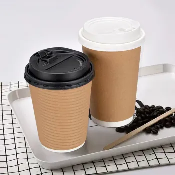 Disposable Double Wall Kraft Coffee Paper Cups 8OZ