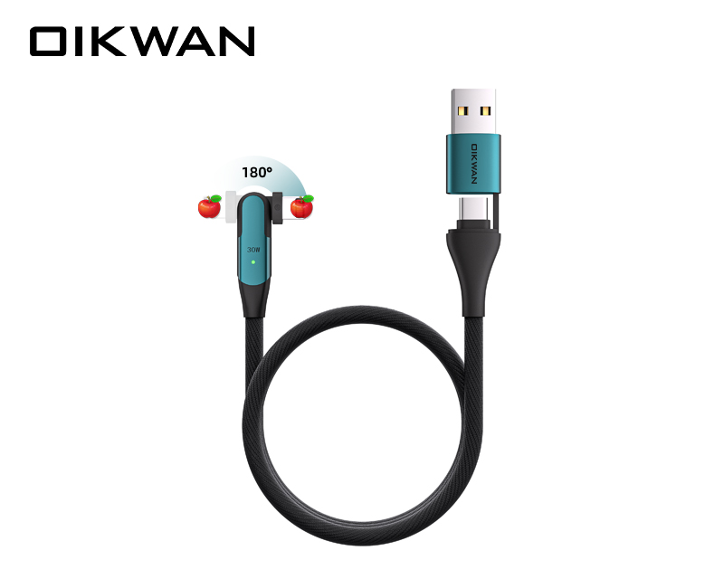 USB+USB-C đến 8PIN (quay) Super Charge+PD30W Bộ điều hợp điện tích