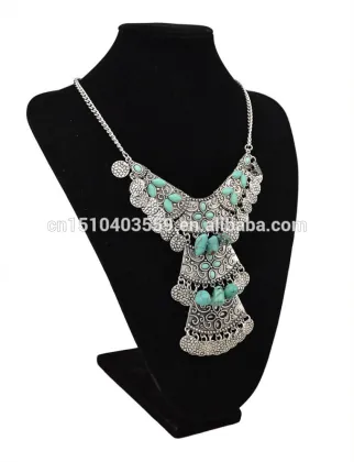 Gypsy Womens Silver Long Turquoise Pendant Jewelry Necklace