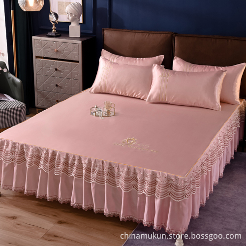 Solid Color Microfiber Luxury Bedding Set Bed Skirt