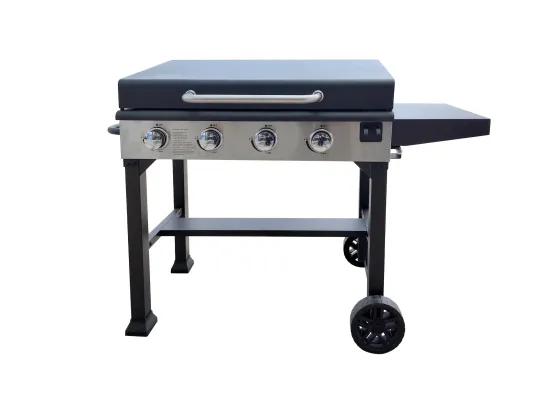 4 Burners Outdoor Gas Griddle BBQ Grill with Lid and Side Table