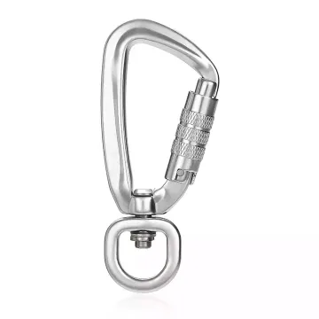 Self-Swivel Rock Climbing Carabiner with Aviation Aluminum Dog Leash and Auto Locking 4KN Swivel Snap Hook