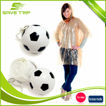 Printed LOGO Mini PE Plastic Rain Poncho Ball with Keyring