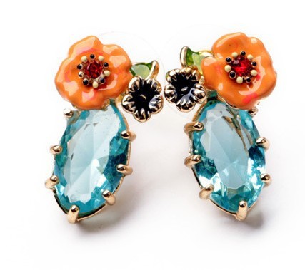 2014 New Fancy Elegant Enamel Orange Flower Fresh Bling Drop Small Cute Stud Earring for christmas gift