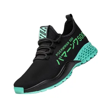 Green Mesh Upper Breathable Lace-Up Casual Running Shoes