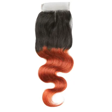 Human Hair Ombre Two Tone Body Wave 4x4 Lace Closure Factory Peruvian Virgin Hair Lace Closure 1B 27 350 99j Swiss Lace Closures