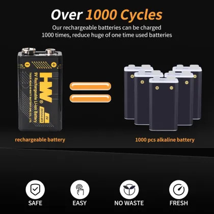 4PCS 9V 3600mWh Rechargeable Lithium Batteries with Charger