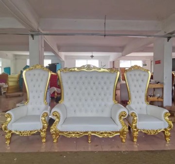 Wood Gold Frame White Leather Wedding Bride and Groom Love Seat Sofa Chairs