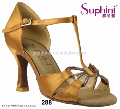 Hot Sale Dttrol Suphini Dark Tan Satin Latin Dance Shoes for Women