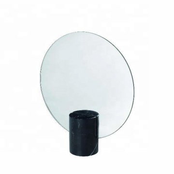 Round Art Deco Dressing Table Mirror with Black Marble Base