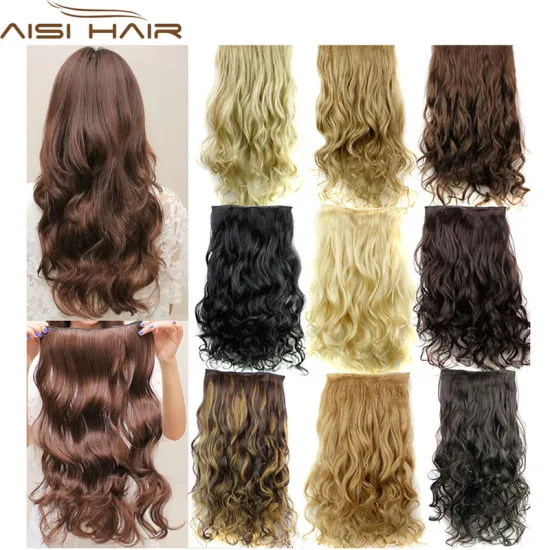 Synthetic Long Body Wave False Hairpieces 5 Clips In Hair Extensions Heat Resistant Black Brown Color Fiber