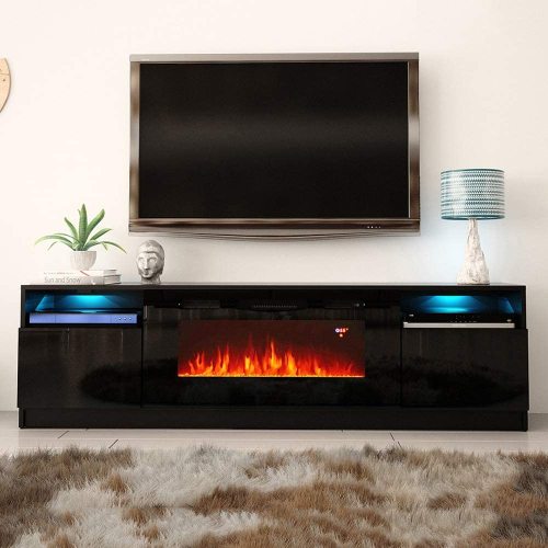 FURNITURE & RUGS York 02 Electric Fireplace Modern 79" TV Stand