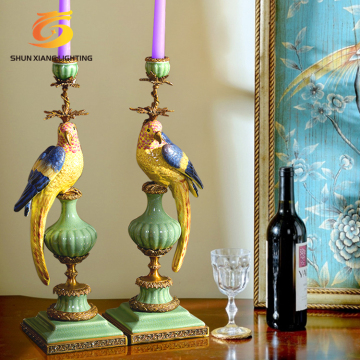 European Luxury Ceramic Candelabrum with Colorful Bird Design
