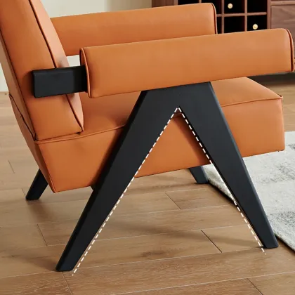 Modern Simple Solid Wood Leather Art Single Chair for B&B Leisure