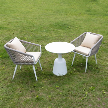 Aluminum Balcony Outdoor Dining Set with Rope Arm Chairs