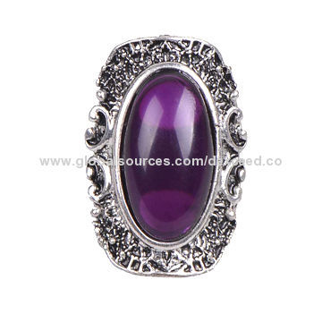 Large Ruby Resin Stone Ring in Anti-silver Plated, Multi Colors are Available