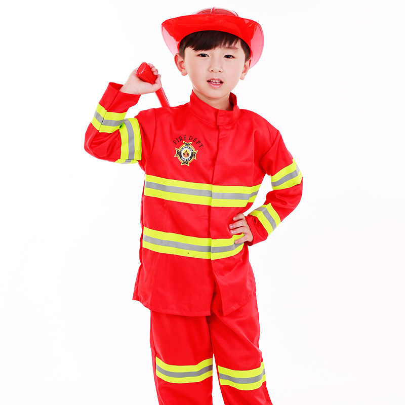 Halloween Children Fireman Cosplay Uniforms Baby Firefighter Jackets Roleplay Costumes Accessories Kids Party Clothing Sets+toys