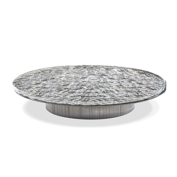 Custom Luxury Round Coffee Table with Water Corrugated Tempered Glass Countertops