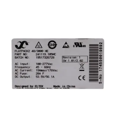 Eltek Flatpack2 48/3000 HE Rectifier Power Supply Module: 241119.105mc