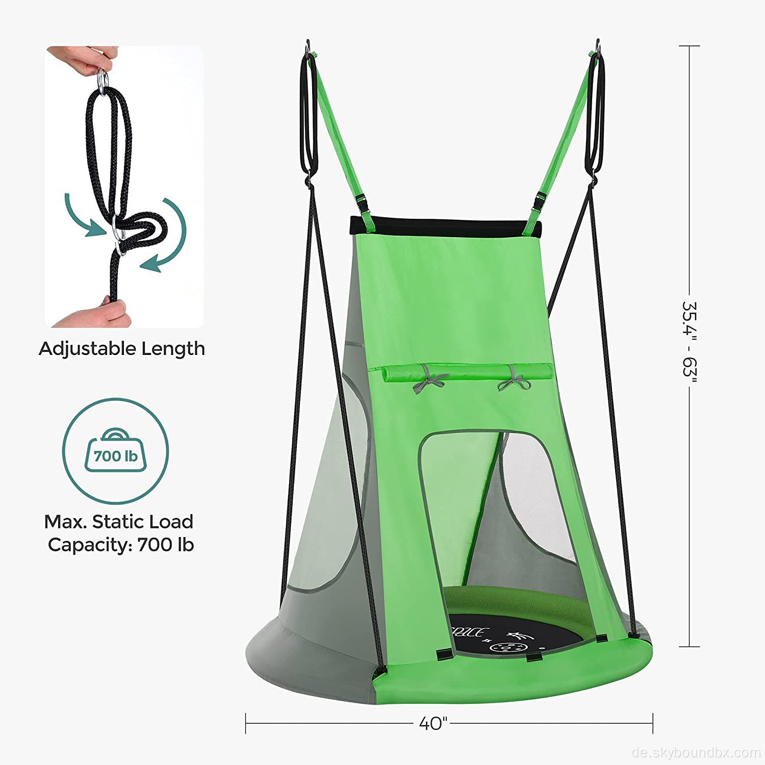 Outdoor- und Innenkinder hängen Schwung mit Zelt