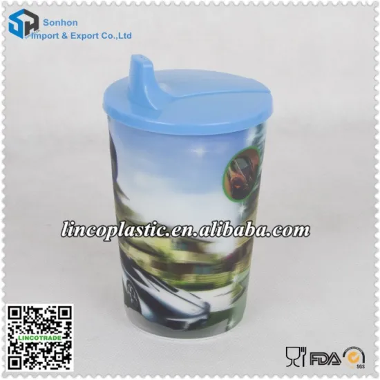 600ml 3D lenticular cartoon plastic water cup with lid