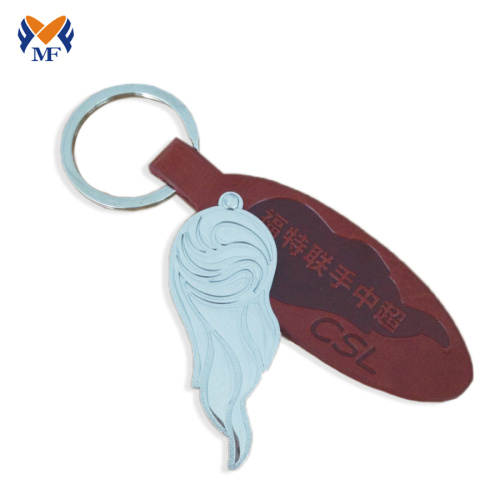 Metal faux saffiano leather keychain with logo