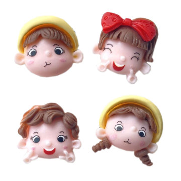 Kawaii Resin Girl Boy Head Charms Flat Back Cabochon Beads Kids Hair Accessories Handmade Bag Shoes Keychain Making