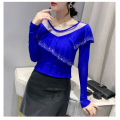 Mesh Fashion Round Neck Damens Tops