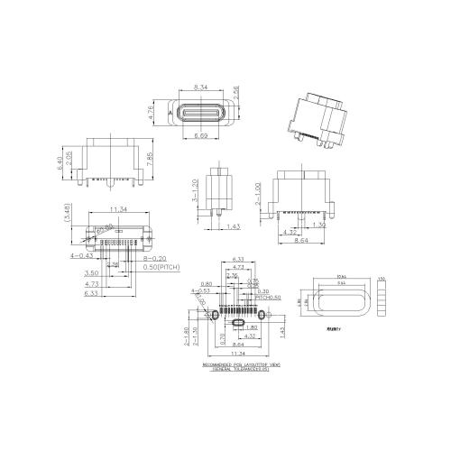16P Female Waterproof 180° SMT with three legs