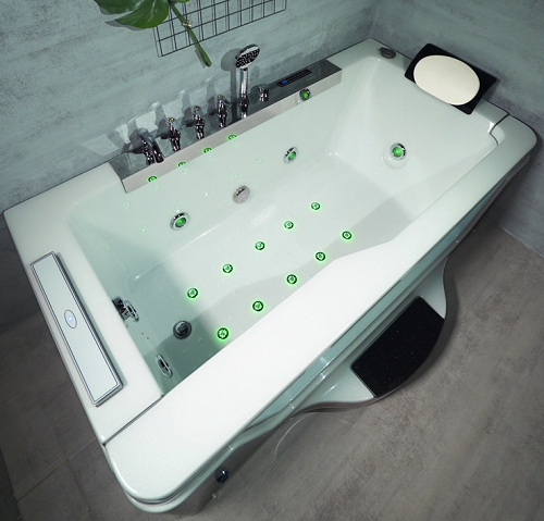 Tempered Glass Side Acrylic Massage Bathtub in Bathroom