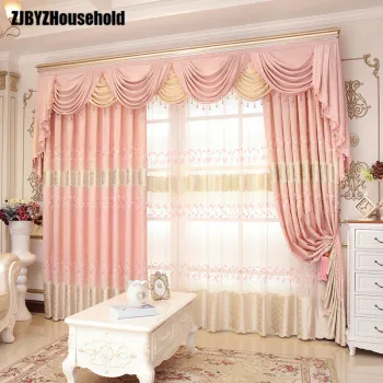 Athena Pink Leaves Garden Chenille Embroidery Europe Style Luxury Curtains for Living Room Modern Drape Valance Bedroom