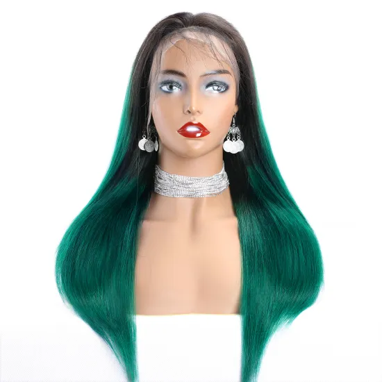 Brazilian Transparent Lace Human Hair Wig Ombre 1B Green Lace Frontal Wigs 13x4 Straight Hair HD Lace Front Wigs for Black Women