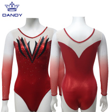 Anpassade varumärken Röd högkvalitativa flickor Gymnastkläder Gymnastiska leotards
