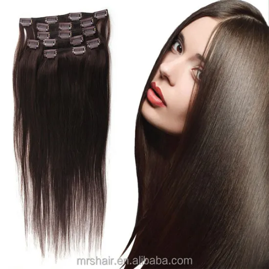 12A 100% Brazilian remy  brazilian Human Hair 7pcs Clip-In Sets Silky straight Black Clip in hair extensions