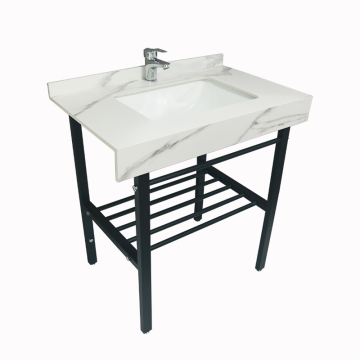 Modern Stainless Steel Sintered Stone Floor-Mount Single-Sink White Bathroom Vanities and Cabinets
