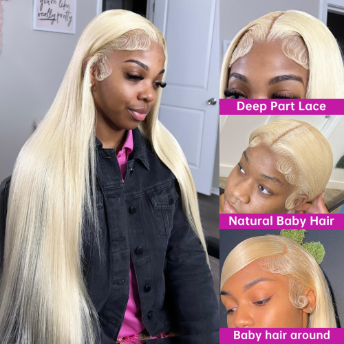 613 Blonde Lace Frontal Wig Human Hair Straight 180% Density 13x4 HD Transparent Lace Front Wigs Lace Closure Wig For Women