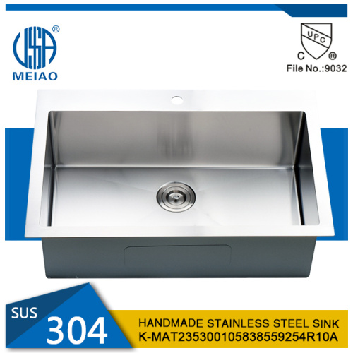 SUS304 Stainless Steel Topmount Hand Made Kitchen Sink