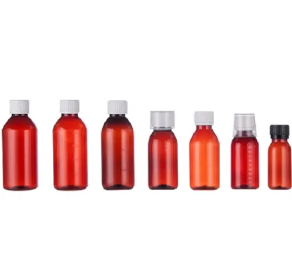 60ml & 100ml Pet Plastic Cough Syrup Bottles with Childproof Lid, Screw Cap, and Pump for Medicine Syrup Packaging