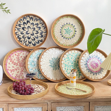 Rattan Woven Round Serving Tray for Coffee Table and Outdoor Gatherings