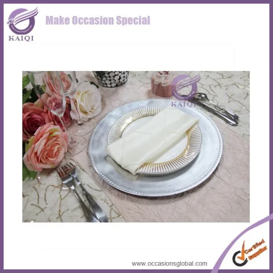 18589 13" Round Silver Beaded Melamine Charger Plate