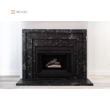 Huaxu Perancis Modern Luxury Nero Black Marble Fireplace Surround