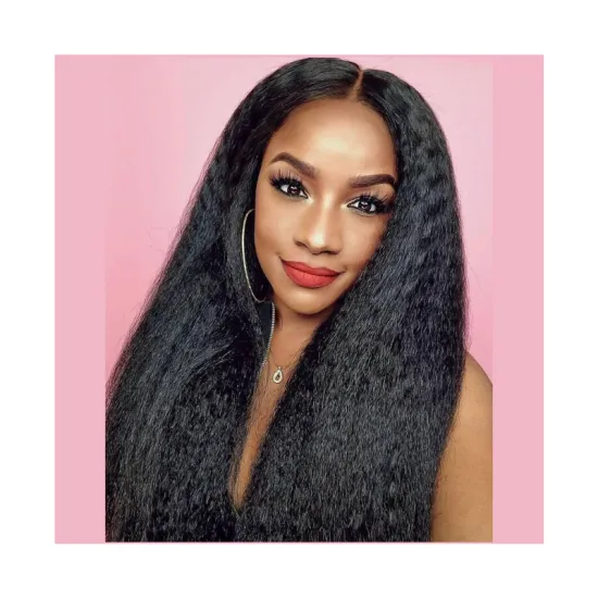 Kinky Straight Hair Wig 130 150 180 Density Brazilian Yaki Human Hair Lace Frontal Wigs