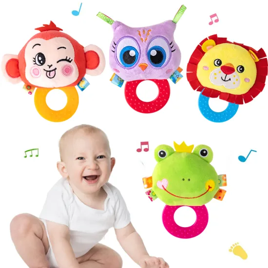 Handmade Wholesale Custom Factory: Funny Stuffed Owl & Baby Rattles - Organic Plush Toys with Silicone Teether