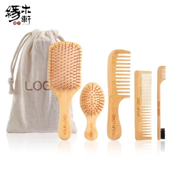 High-Quality Custom Logo 5-Piece Air Paddle Massage Scalp Brush, Wide Tooth Comb & Detangling Hair Brushes Set