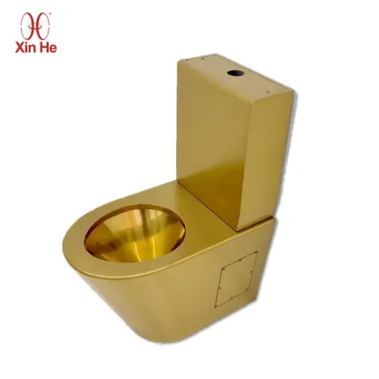 Gold Stainless Steel Elongated Oval Toilet